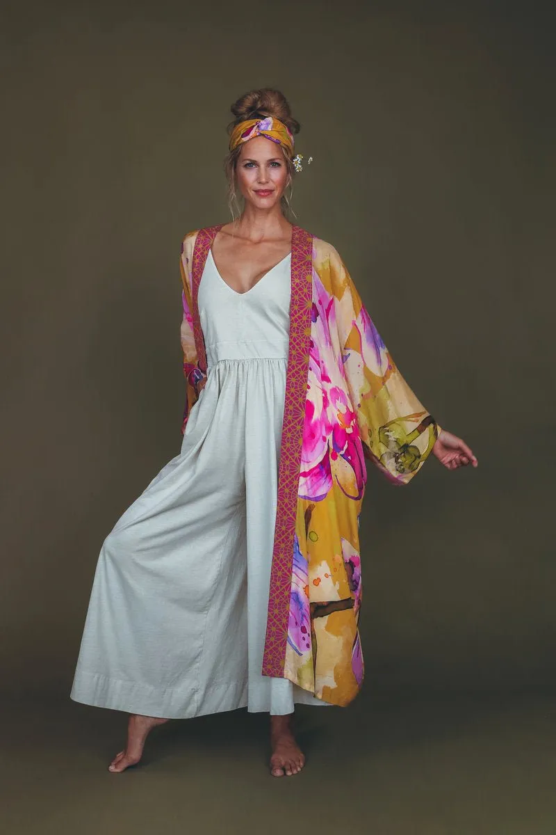 Powder Mustard Orchid Kimono Gown