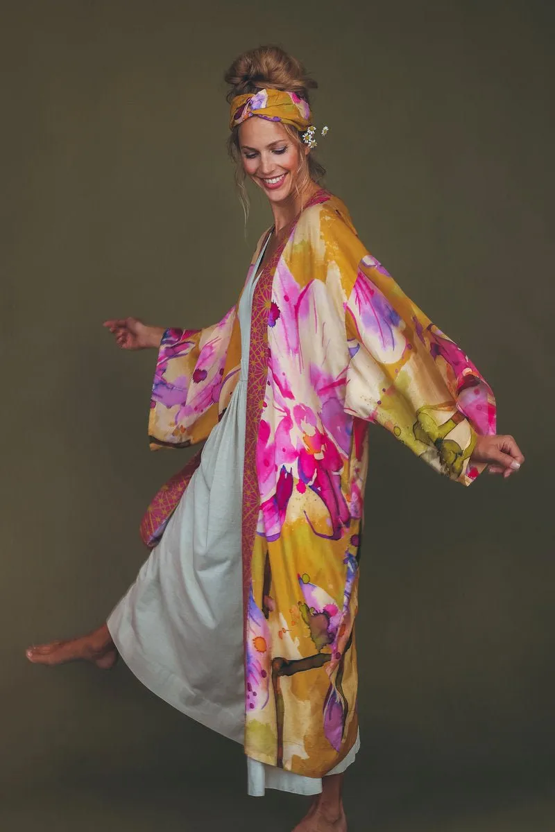 Powder Mustard Orchid Kimono Gown