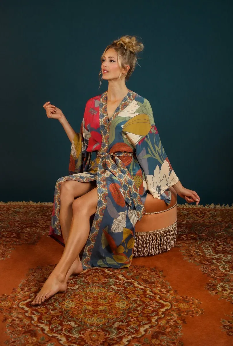 Powder Winter Floral Kimono Gown Heather