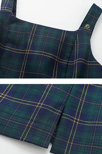 Preppy Green Plaid Strap Dress