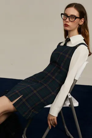Preppy Green Plaid Strap Dress
