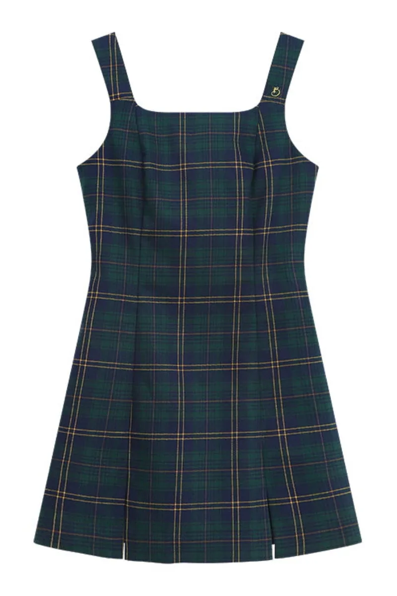 Preppy Green Plaid Strap Dress