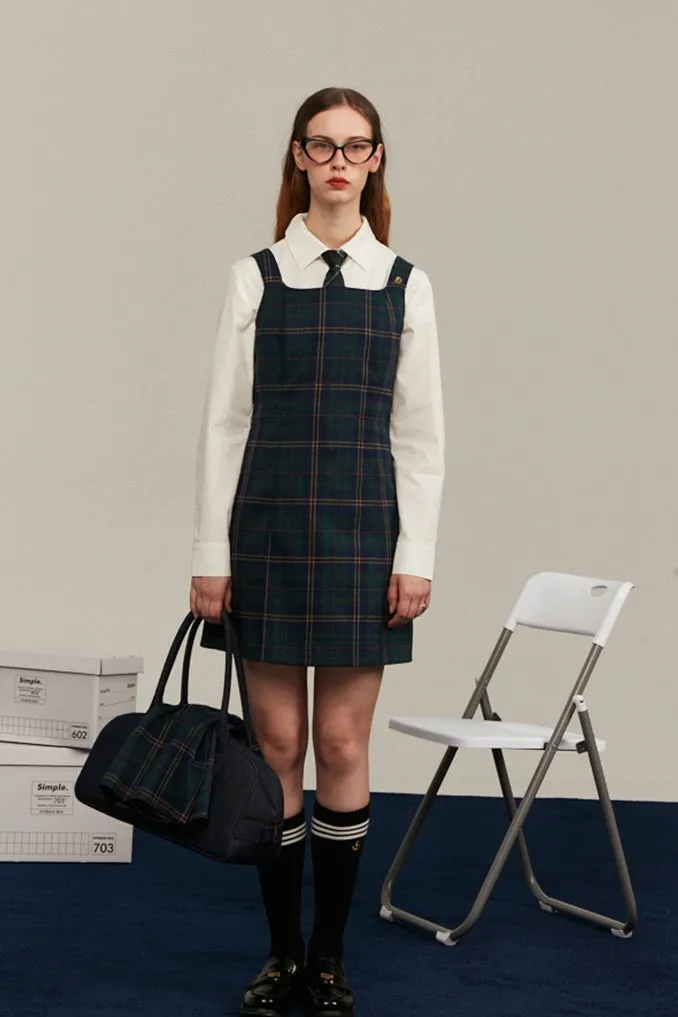 Preppy Green Plaid Strap Dress