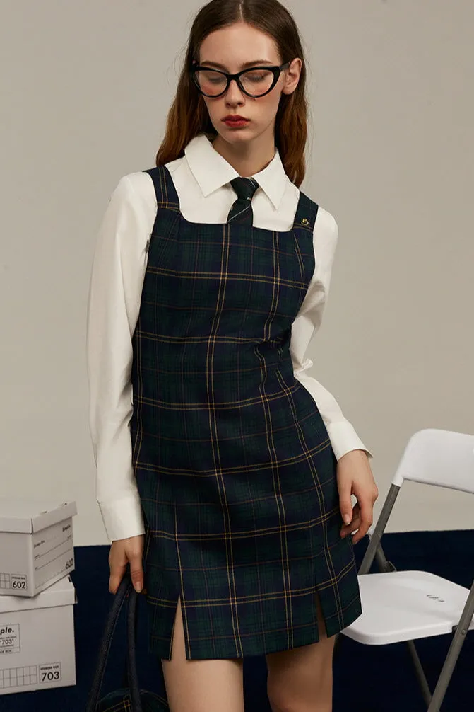 Preppy Green Plaid Strap Dress
