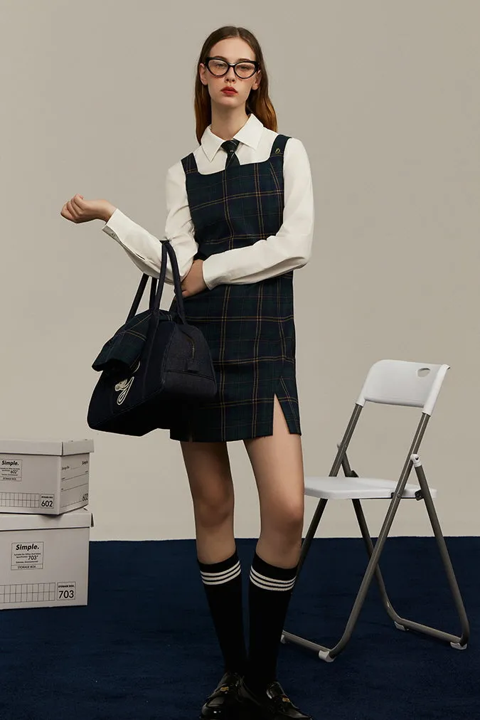 Preppy Green Plaid Strap Dress