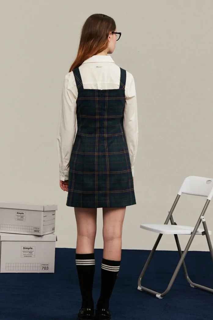 Preppy Green Plaid Strap Dress