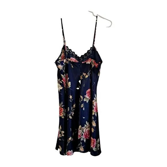 PRIVATE LUXURIES 2 Pc Peignoir Set  Robe &amp;‎ Nightie Size M Blue Floral Vtg