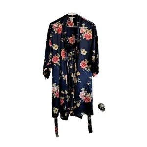 PRIVATE LUXURIES 2 Pc Peignoir Set  Robe &amp;‎ Nightie Size M Blue Floral Vtg