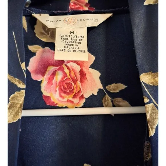 PRIVATE LUXURIES 2 Pc Peignoir Set  Robe &amp;‎ Nightie Size M Blue Floral Vtg