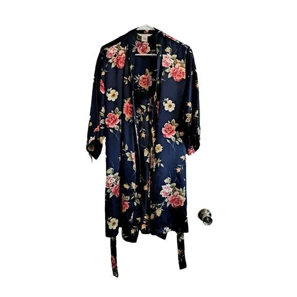 PRIVATE LUXURIES 2 Pc Peignoir Set  Robe &amp;‎ Nightie Size M Blue Floral Vtg