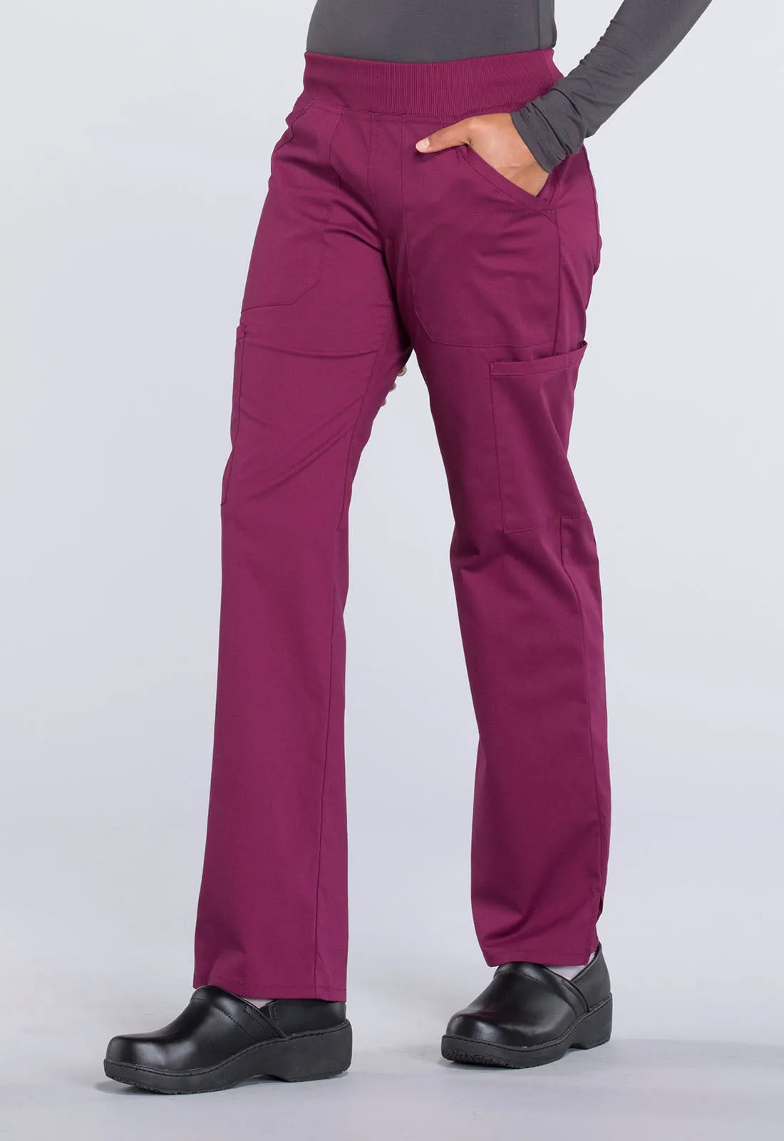 Professionals WW170 Mid Rise Straight Leg Pull-on Cargo Pants Wine