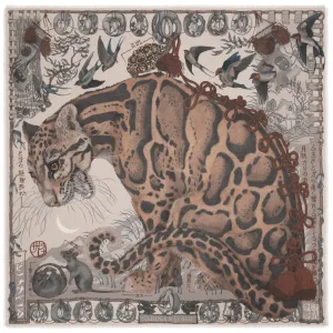 "The Lunar Leopard" Wool and Silk Scarf Champagne/Soot