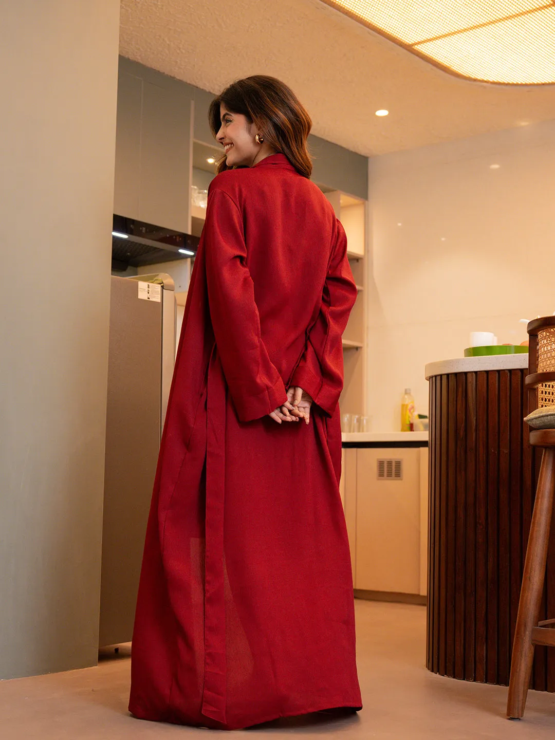 Raspberry Red Soft Crepe Robe