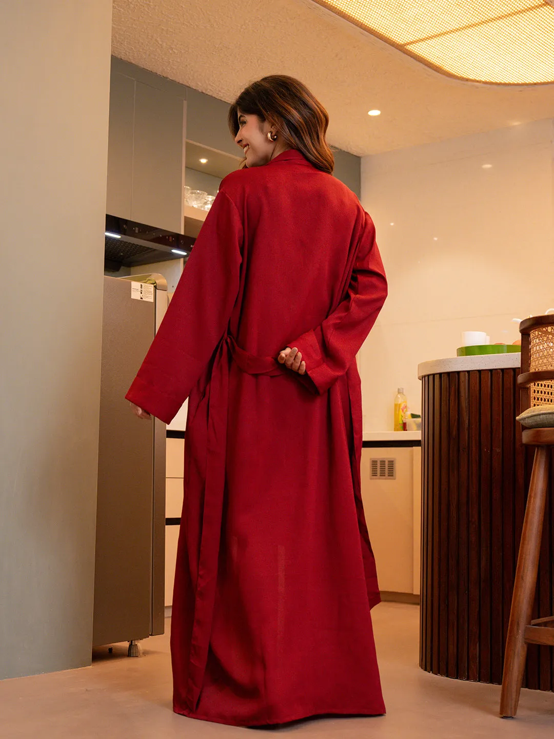 Raspberry Red Soft Crepe Robe