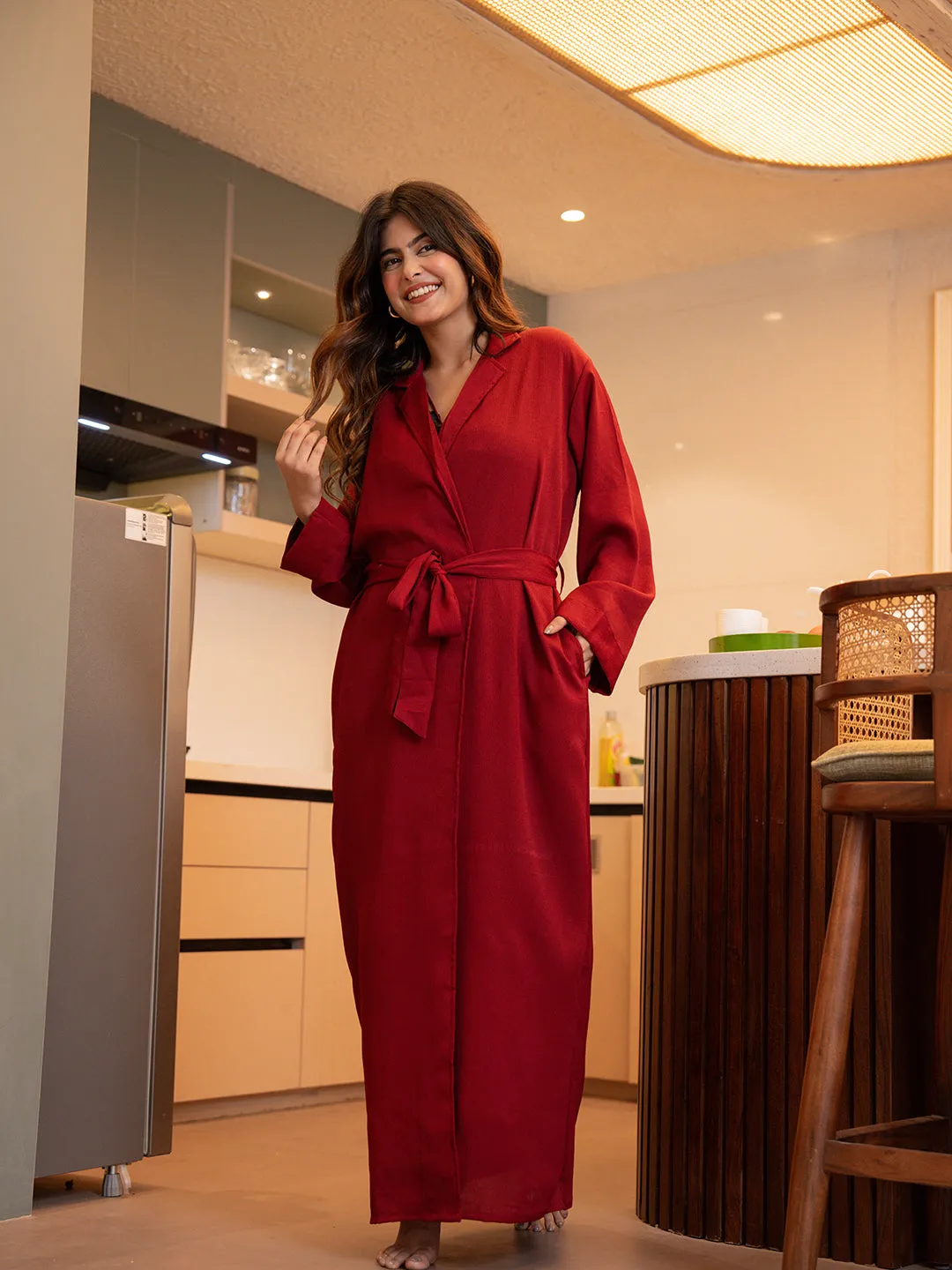 Raspberry Red Soft Crepe Robe
