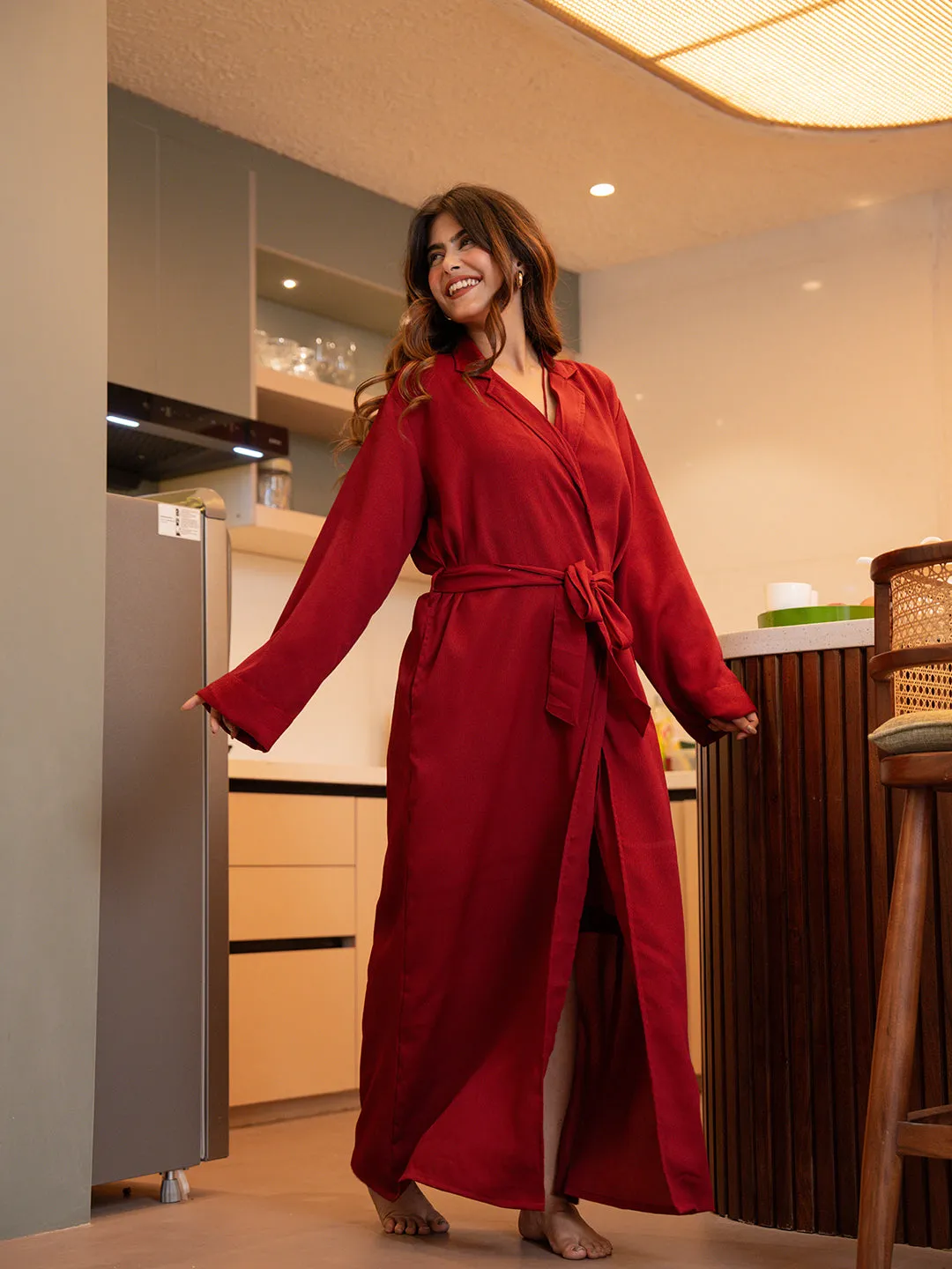 Raspberry Red Soft Crepe Robe