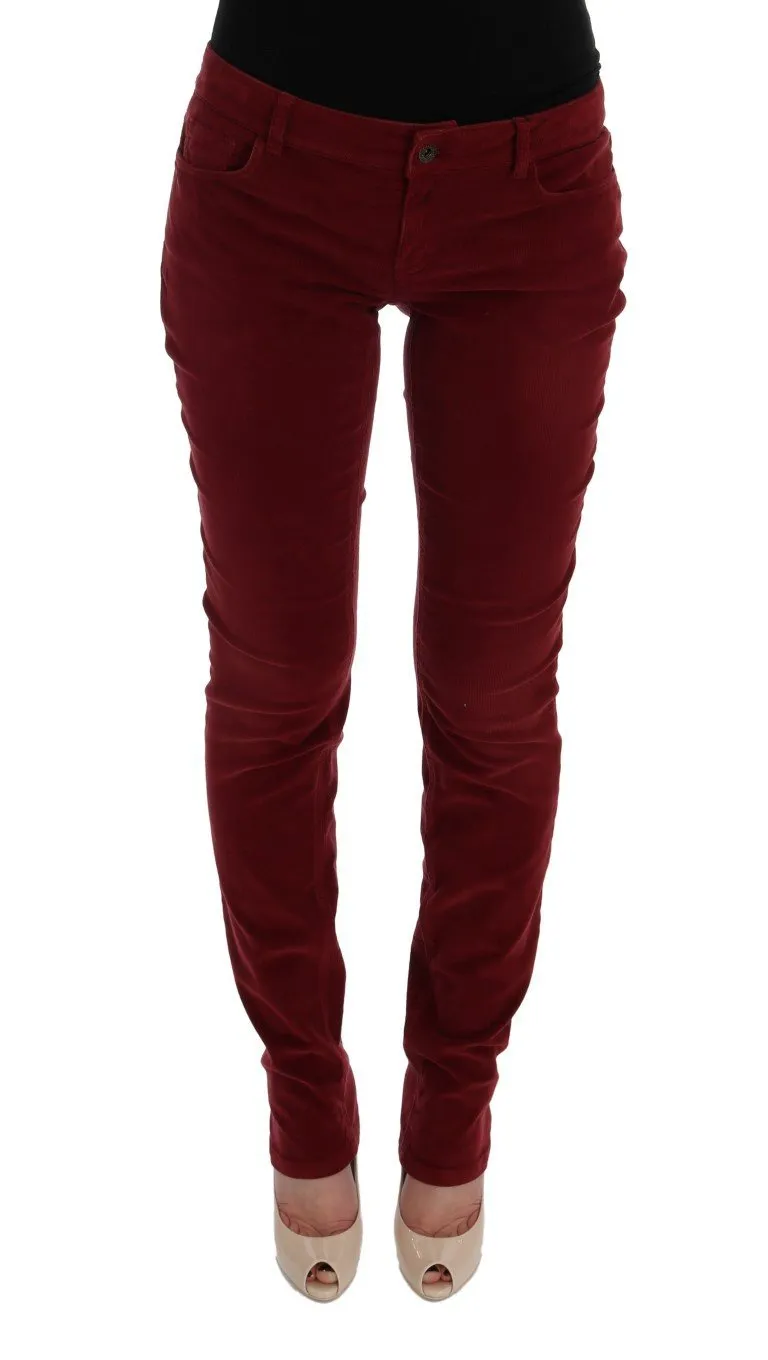Red Cotton Corduroys Slim Fit Jeans