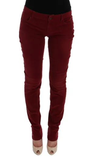 Red Cotton Corduroys Slim Fit Jeans