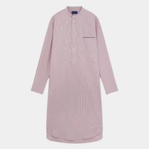 Red Fine Bengal Stripe Cotton Nightshirt With Navy Piping