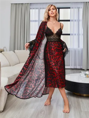 Red Leopard Nightgown Set