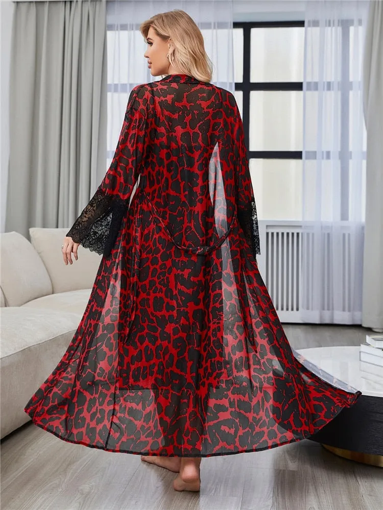 Red Leopard Nightgown Set