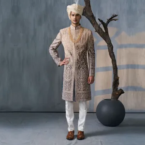 Regal Black Sherwani with Intricate Gold Embroidery