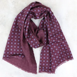 Reversible Wool Scarf - Maroon Floral Neat/Herringbone