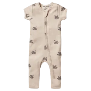 Rib Short Sleeve Zipsuit - Little Swan