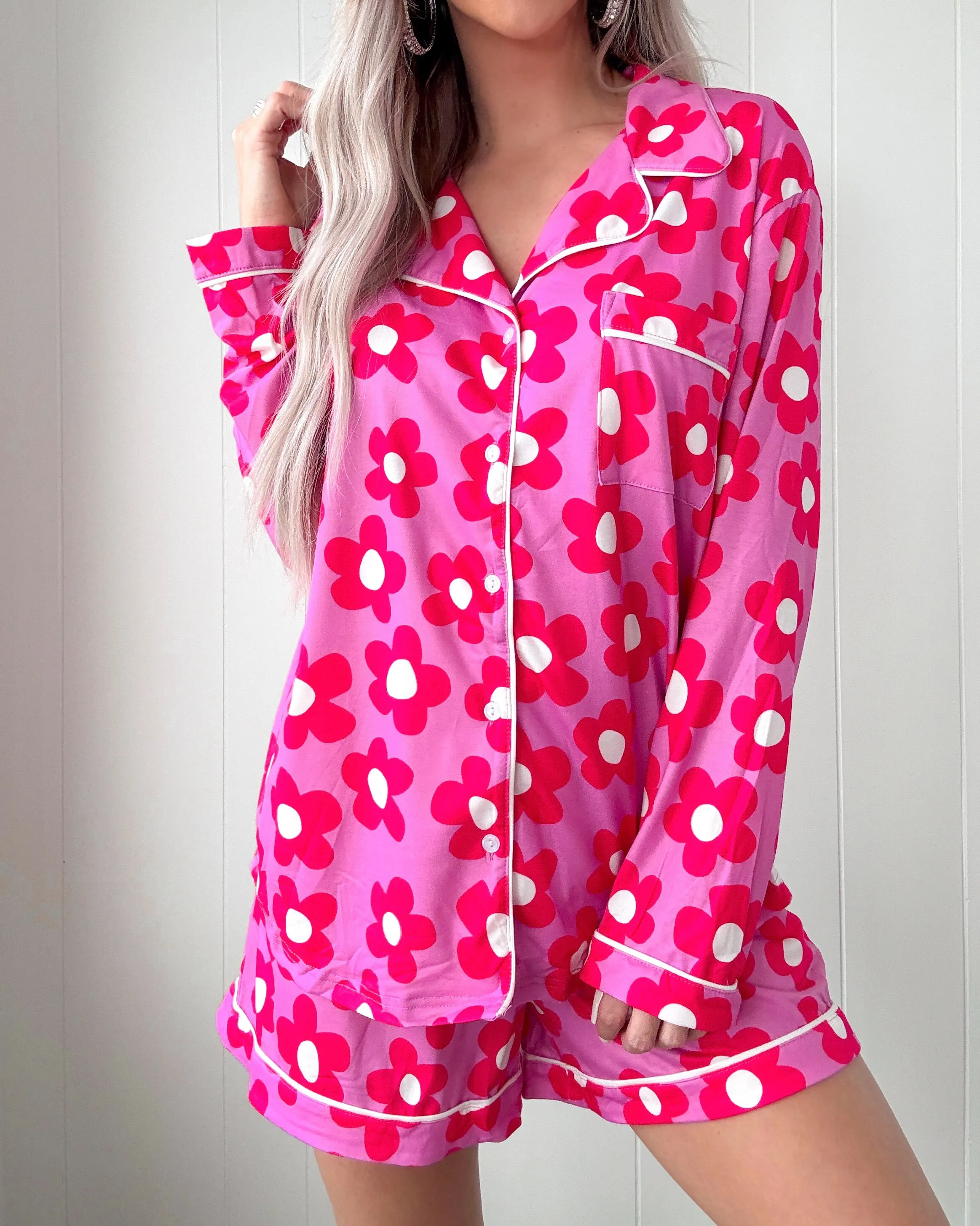Rosy Slumber Floral Pajama Set - Pink