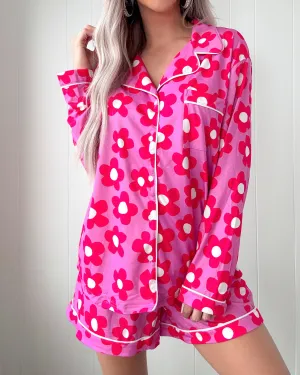 Rosy Slumber Floral Pajama Set - Pink