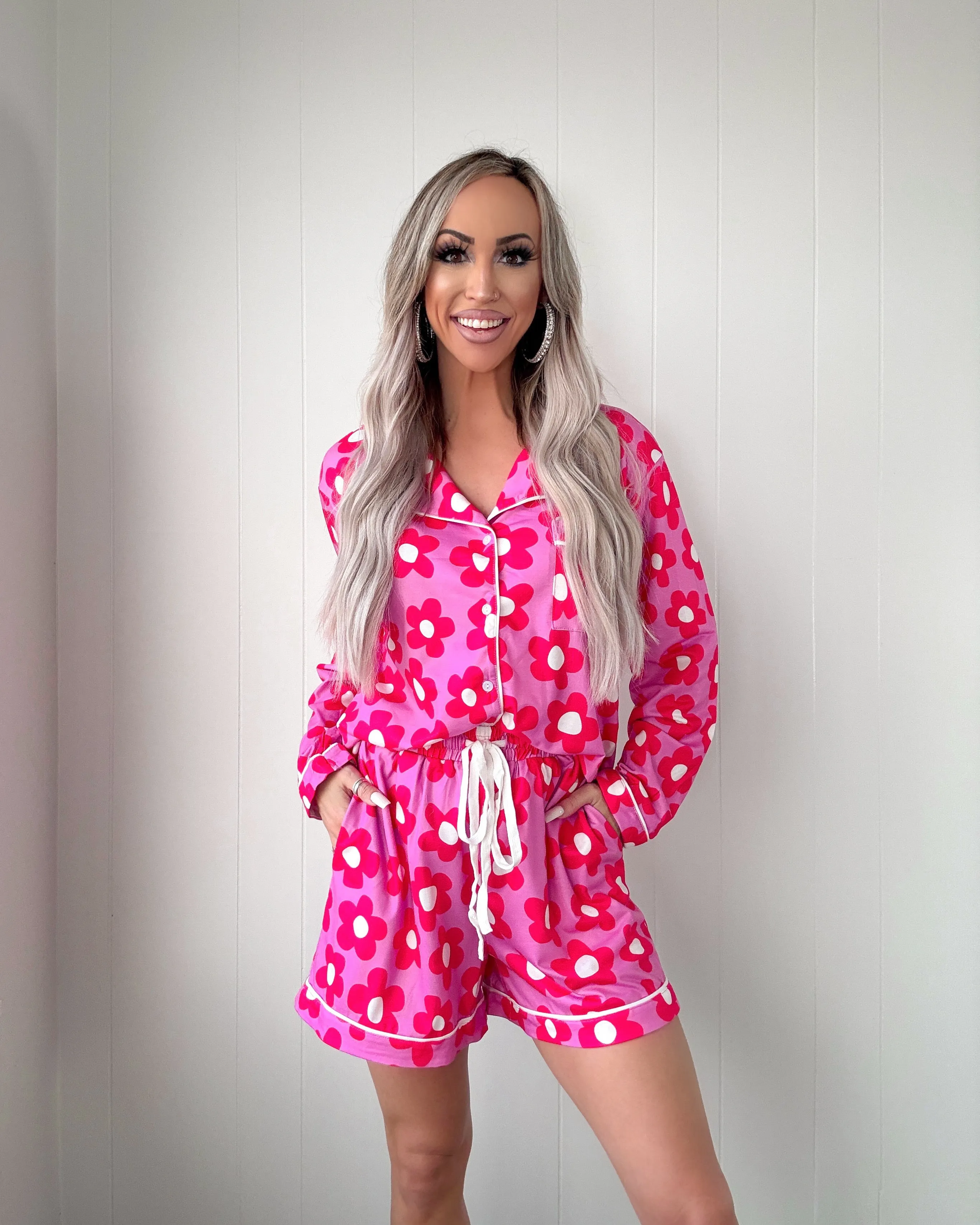 Rosy Slumber Floral Pajama Set - Pink
