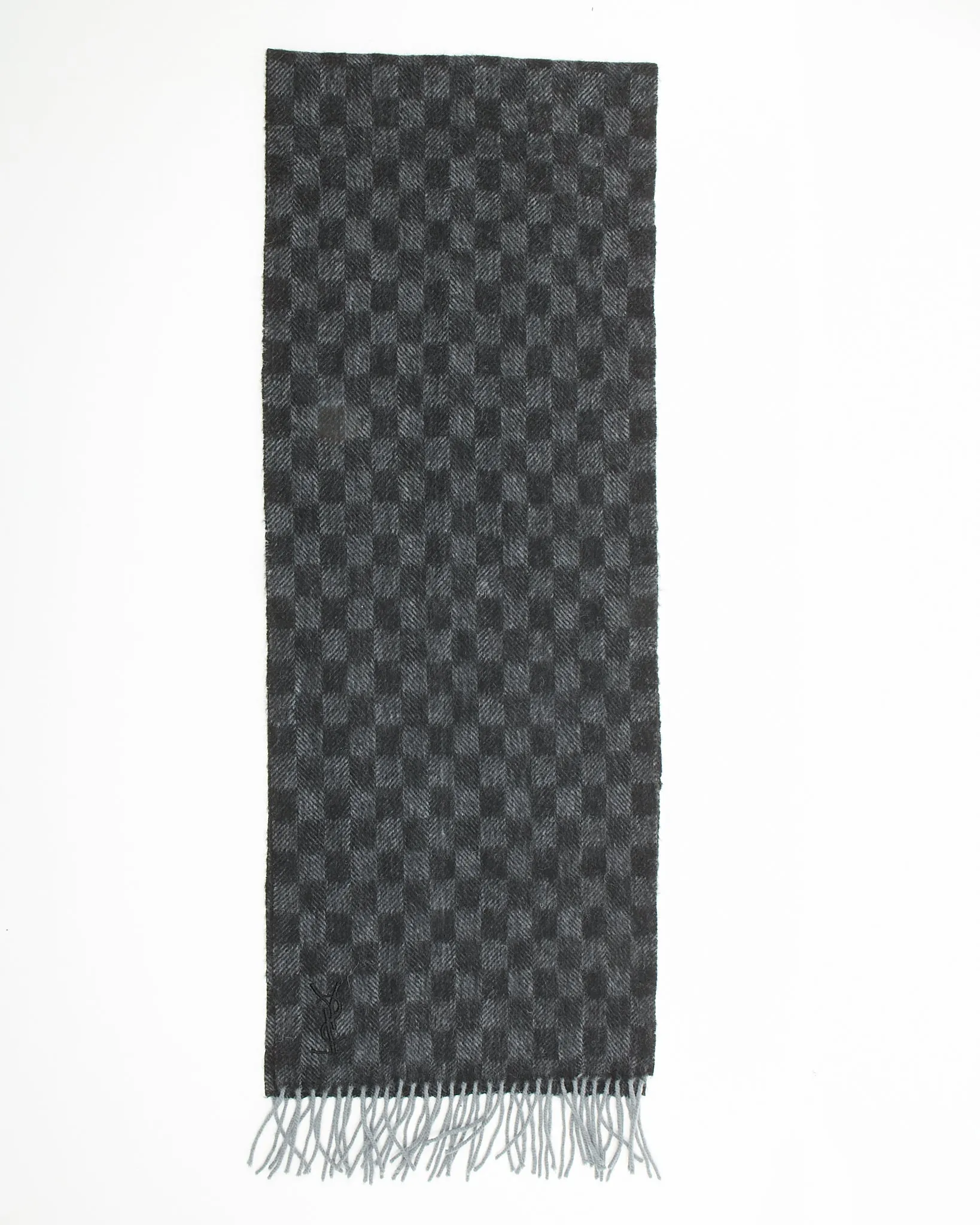 Saint Laurent Black/Grey Checkered Wool Scarf