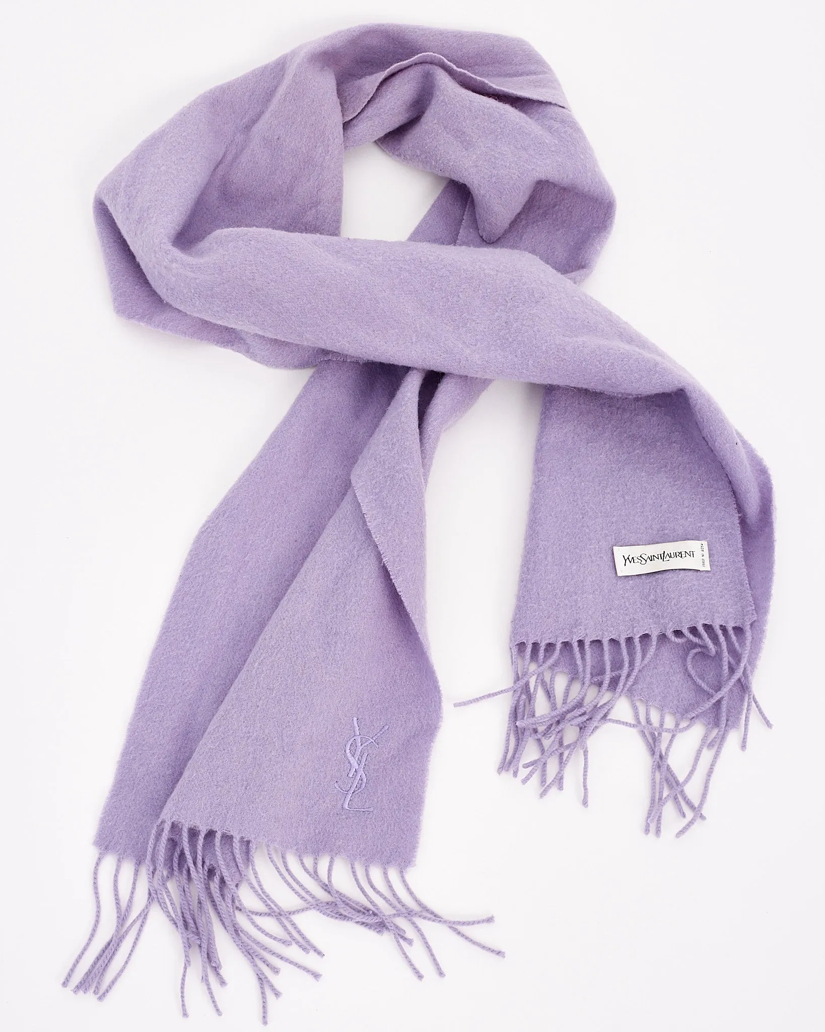 Saint Laurent Purple Wool Fringe Scarf