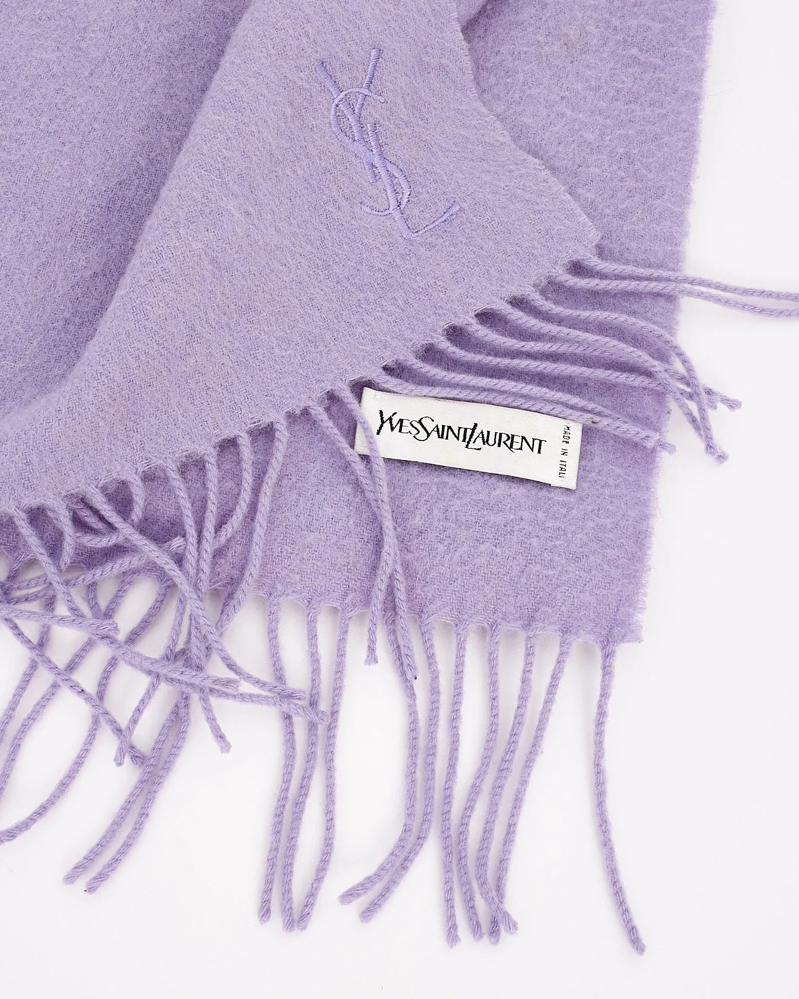 Saint Laurent Purple Wool Fringe Scarf