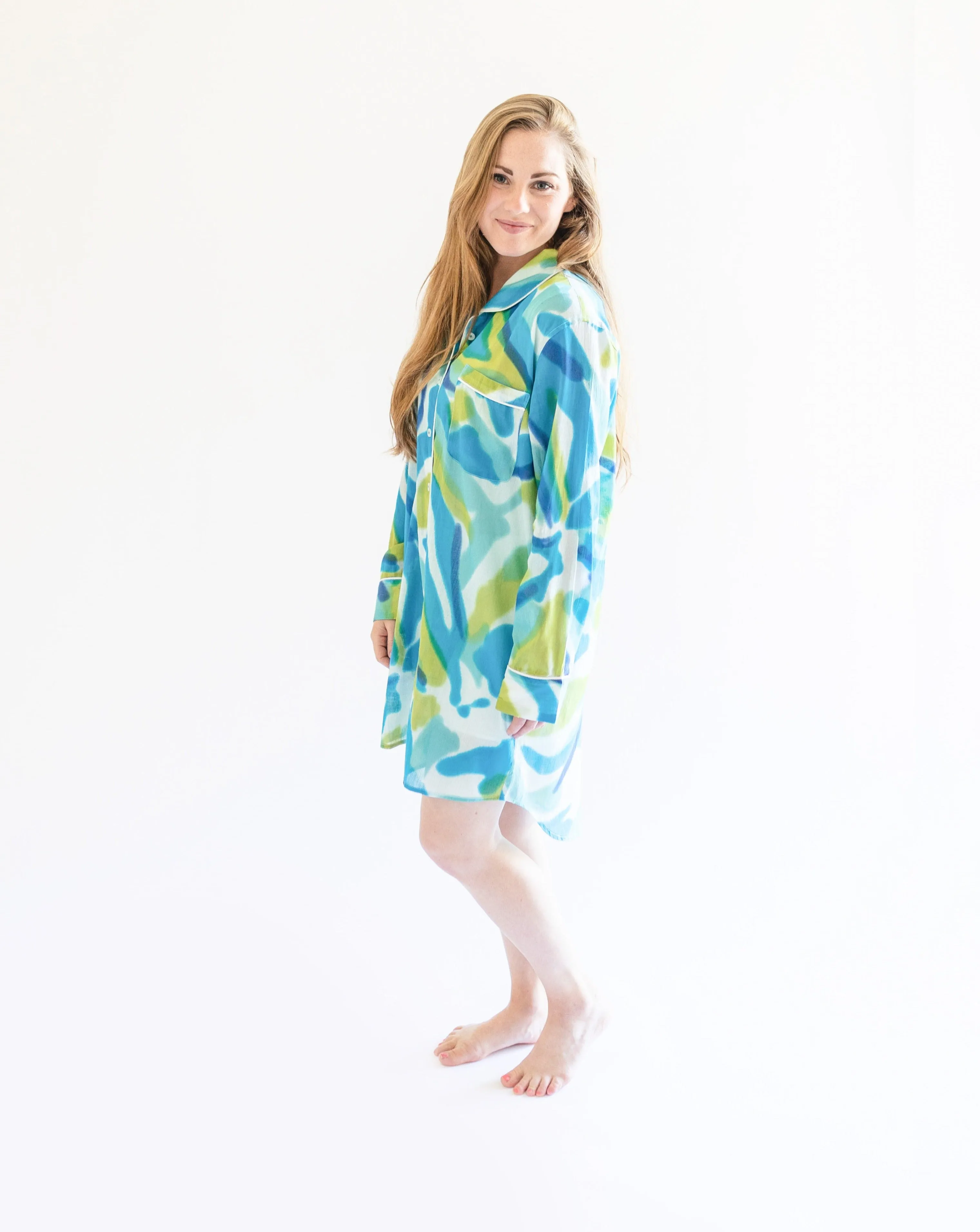 Sara Blue Tie-Dye Print  Women's Night Shirt