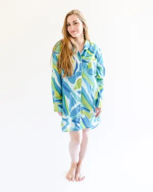 Sara Blue Tie-Dye Print  Women's Night Shirt