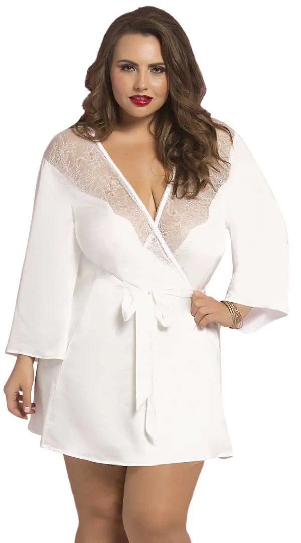 Satin & Eyelash Robe in White