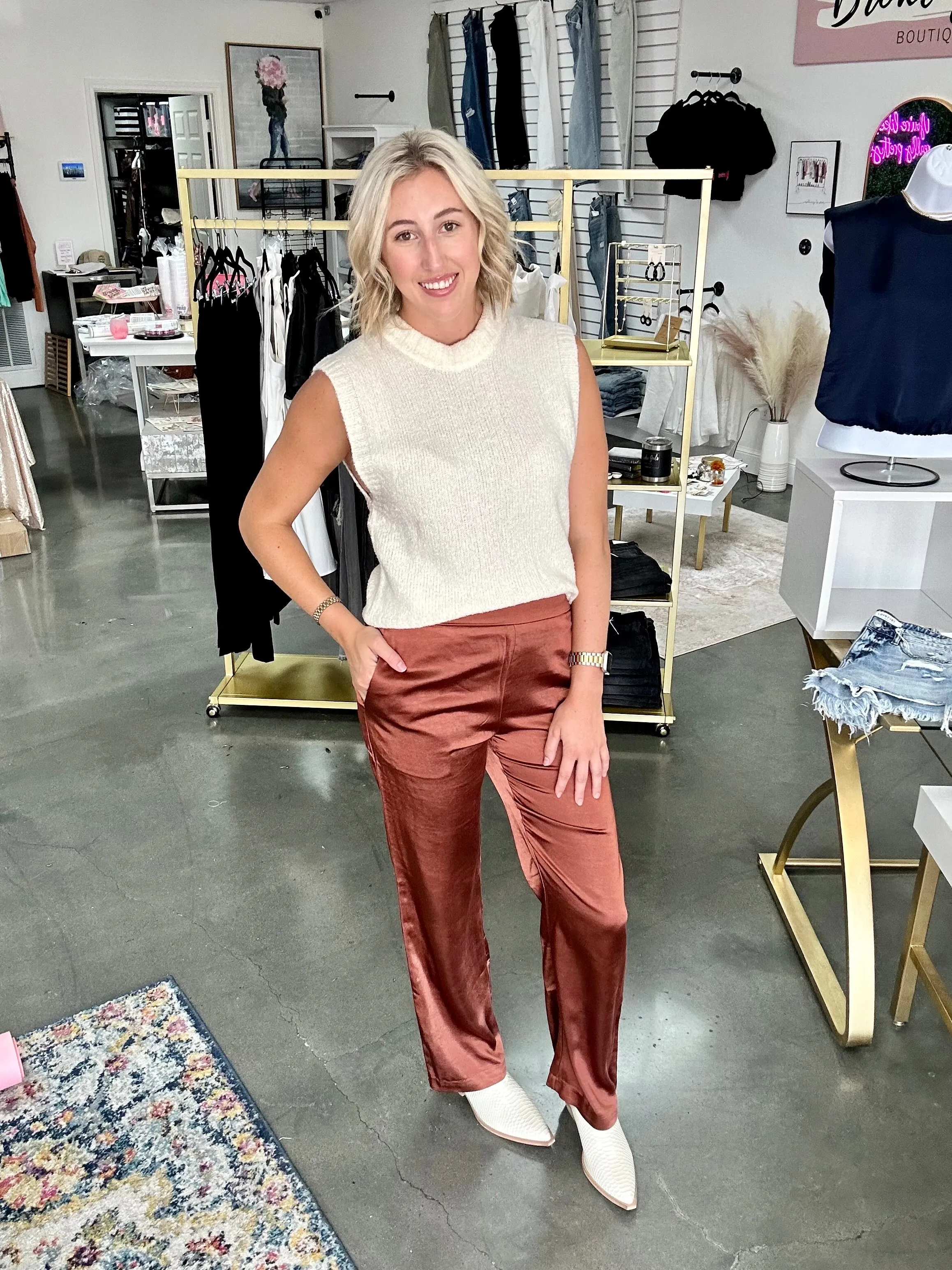 Satin Copper Dress Pants