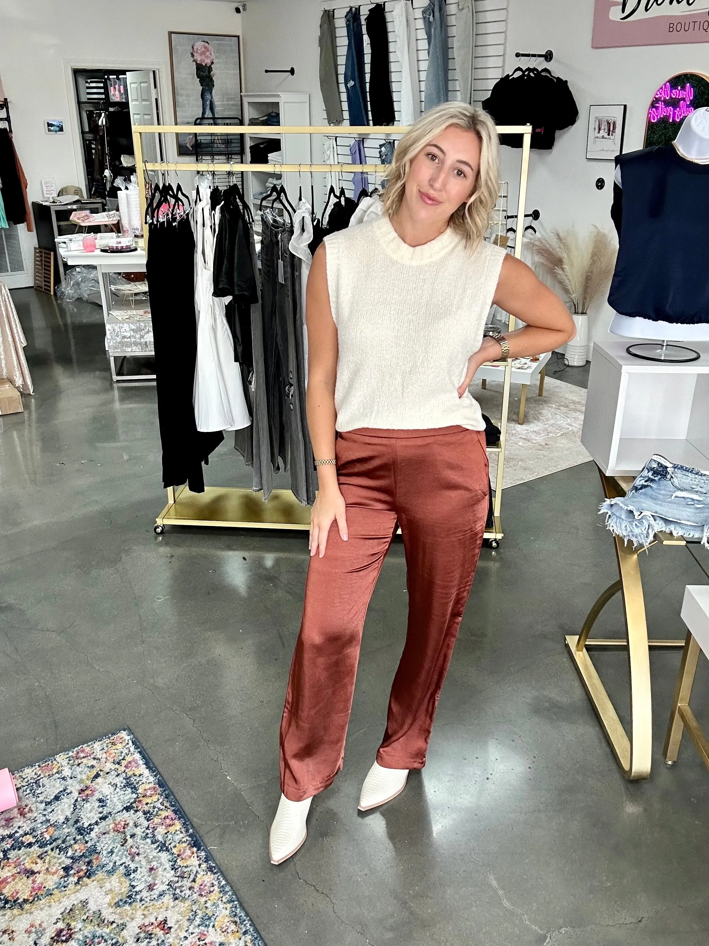 Satin Copper Dress Pants