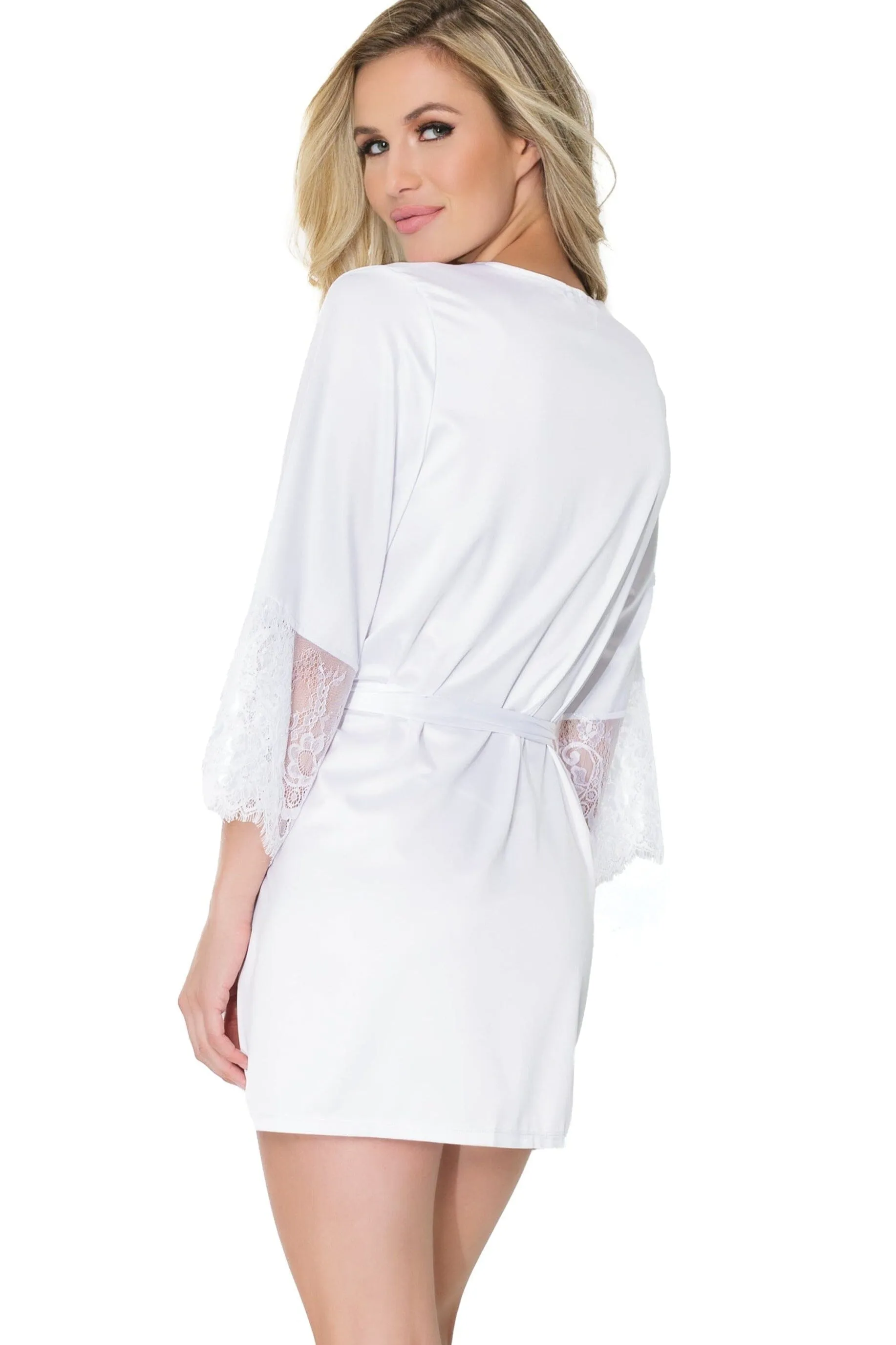 Satin Robe With Eyelash Lace Sleeves