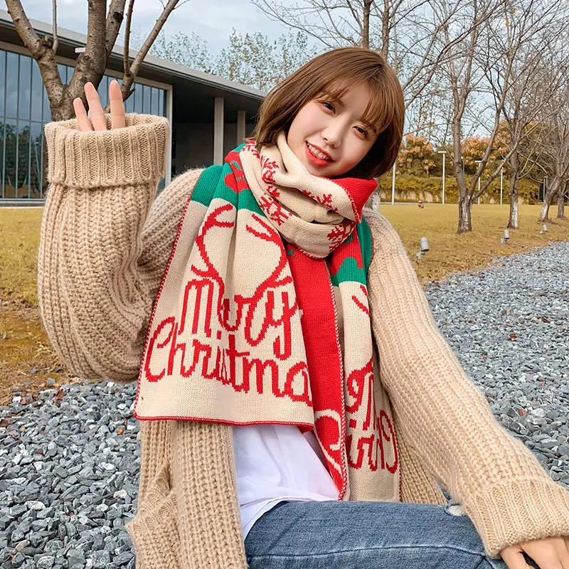 Scarf for Women Wool Pashmina Winter Warm Shawl Female Christmas Scarves Decoration