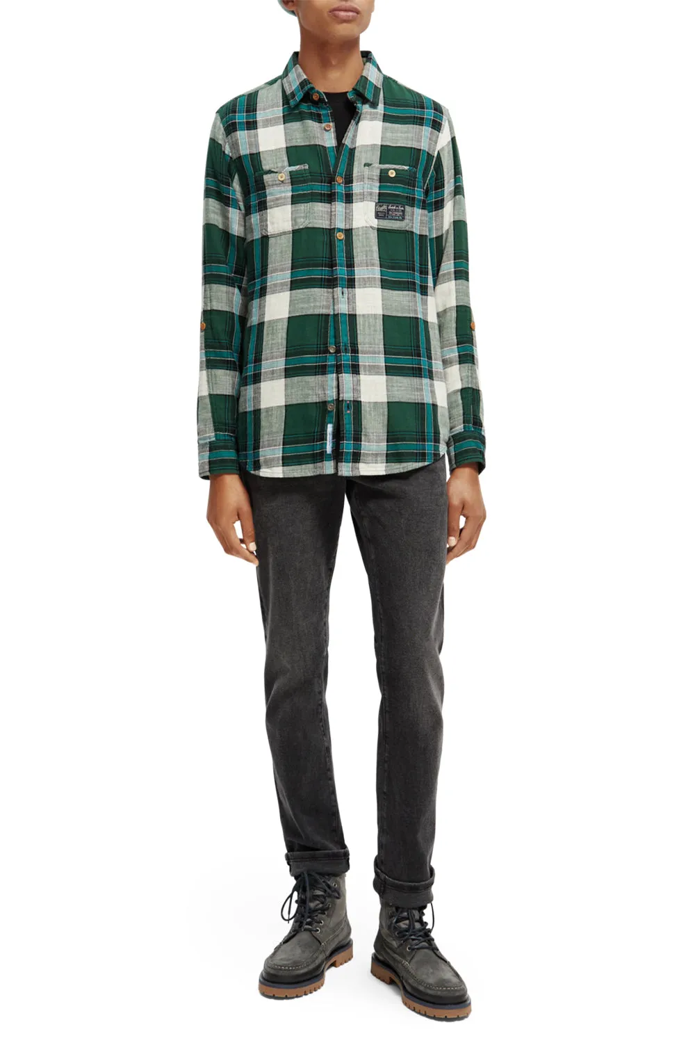 SCOTCH & SODA BONDED COTTON L/S CHECK SHIRT 169062