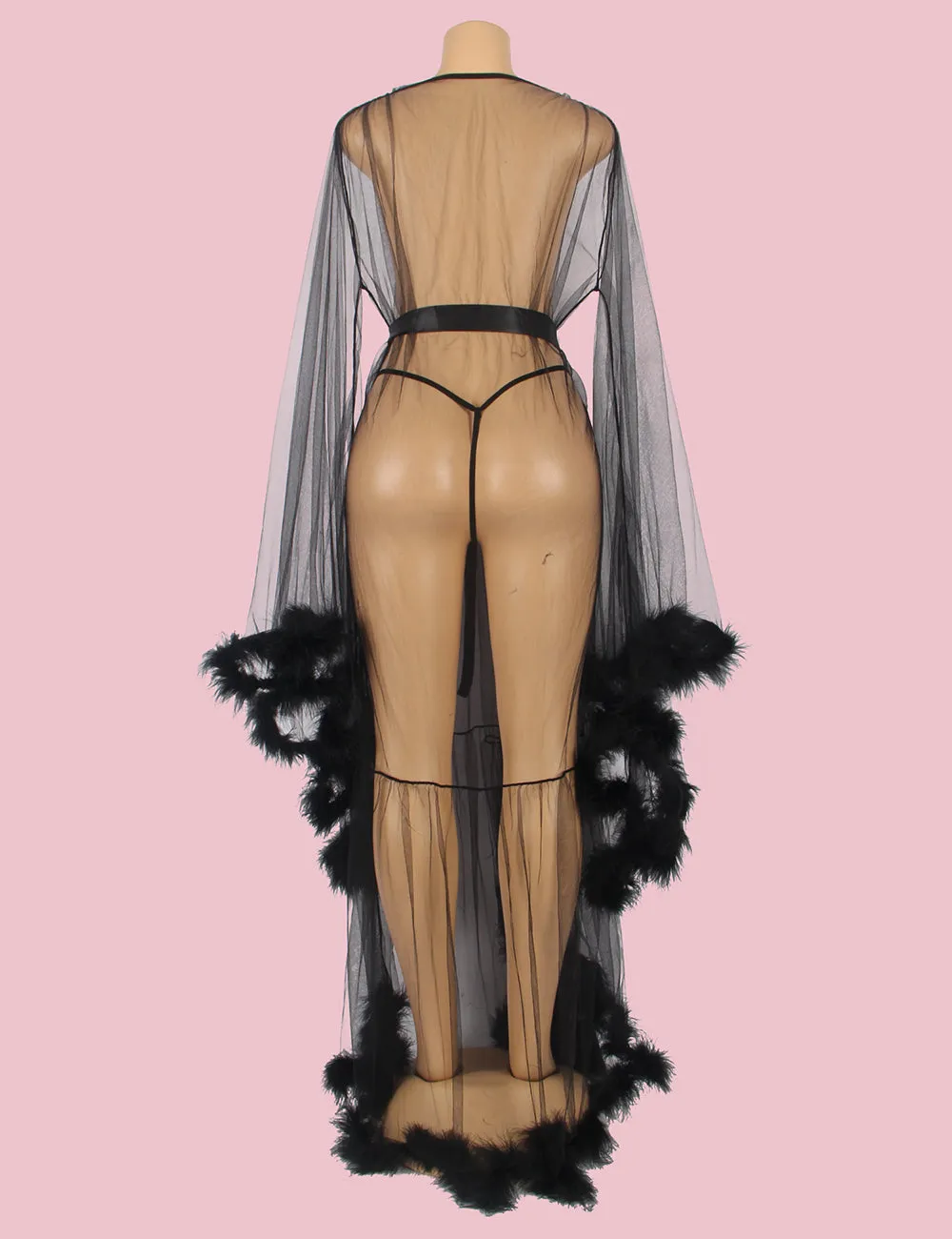 Sexy Egypt Robe Plush Edging Mesh Wide Sleeves With Belt