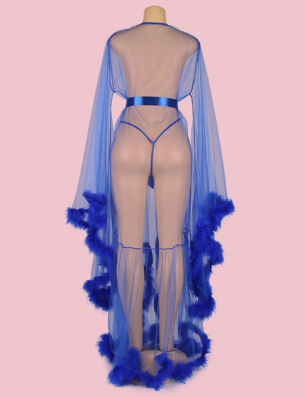 Sexy Egypt Robe Plush Edging Mesh Wide Sleeves With Belt