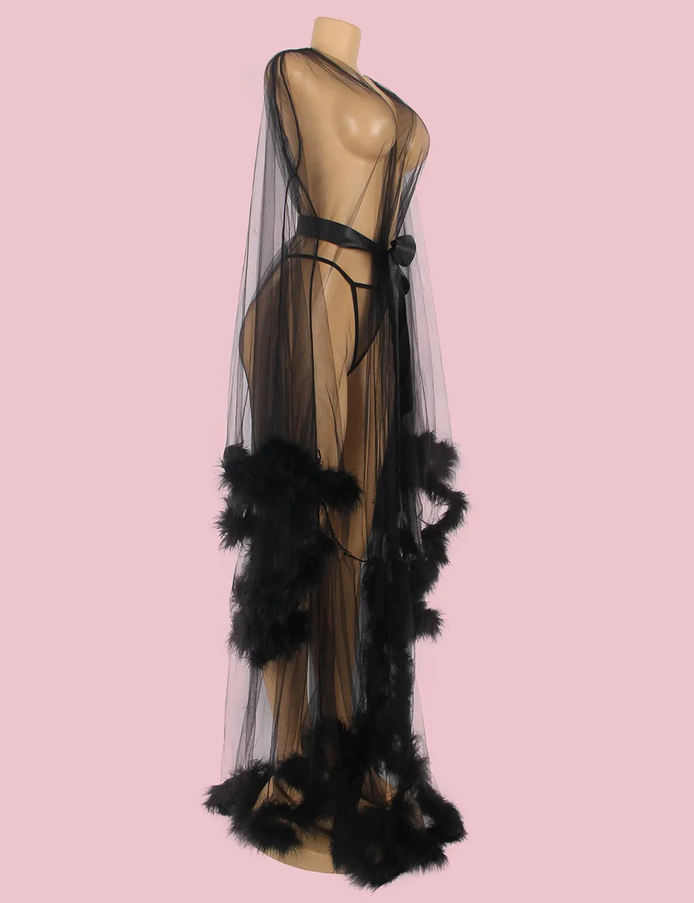 Sexy Egypt Robe Plush Edging Mesh Wide Sleeves With Belt