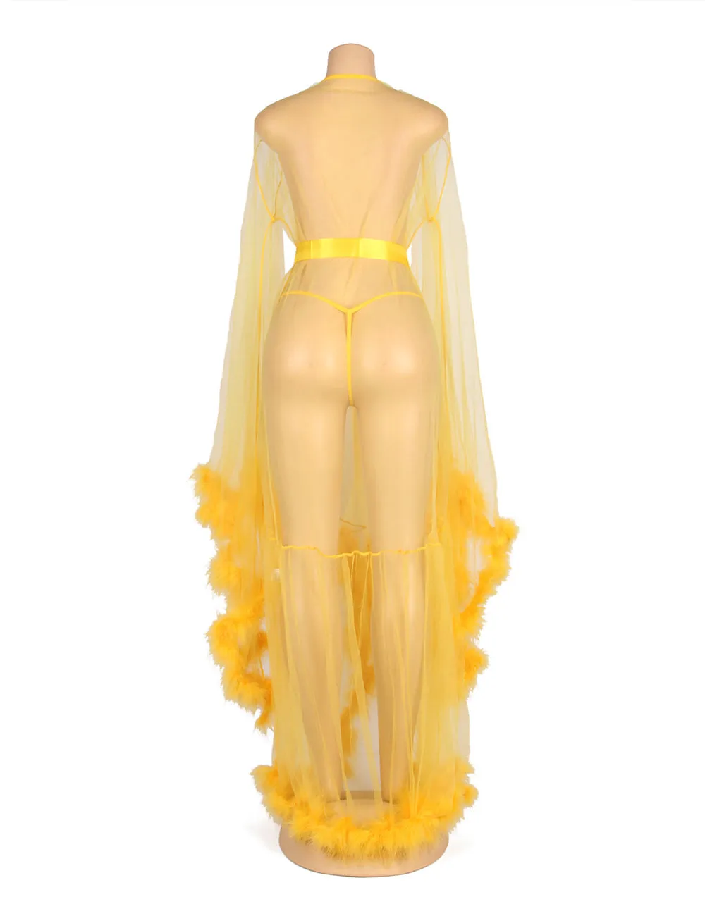 Sexy Egypt Robe Plush Edging Mesh Wide Sleeves With Belt