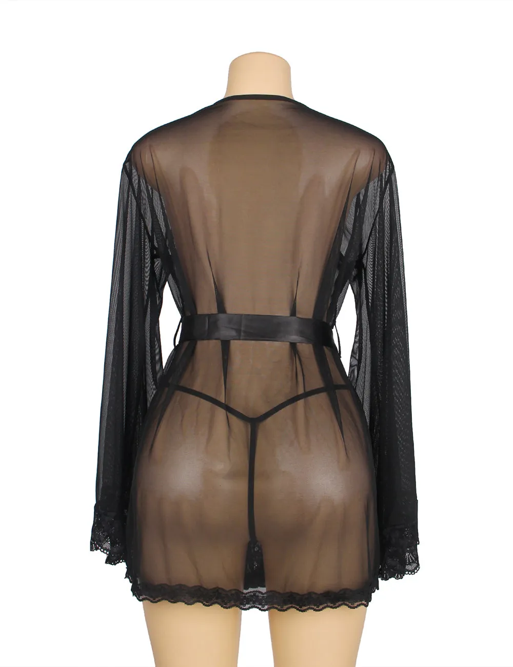 Sexy Long Sleeve Mesh Robe Sleepwear Egypt With Belt