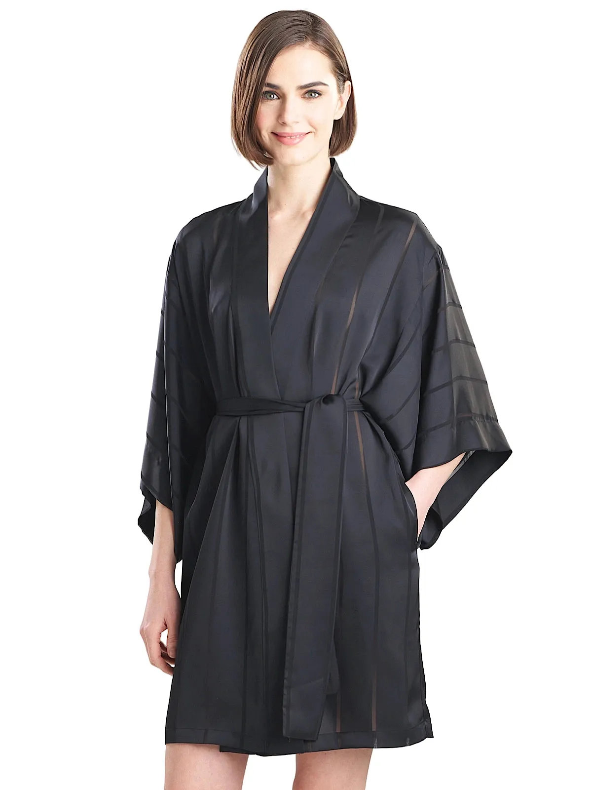 Sheer Stripe Jacquard Wrap Robe