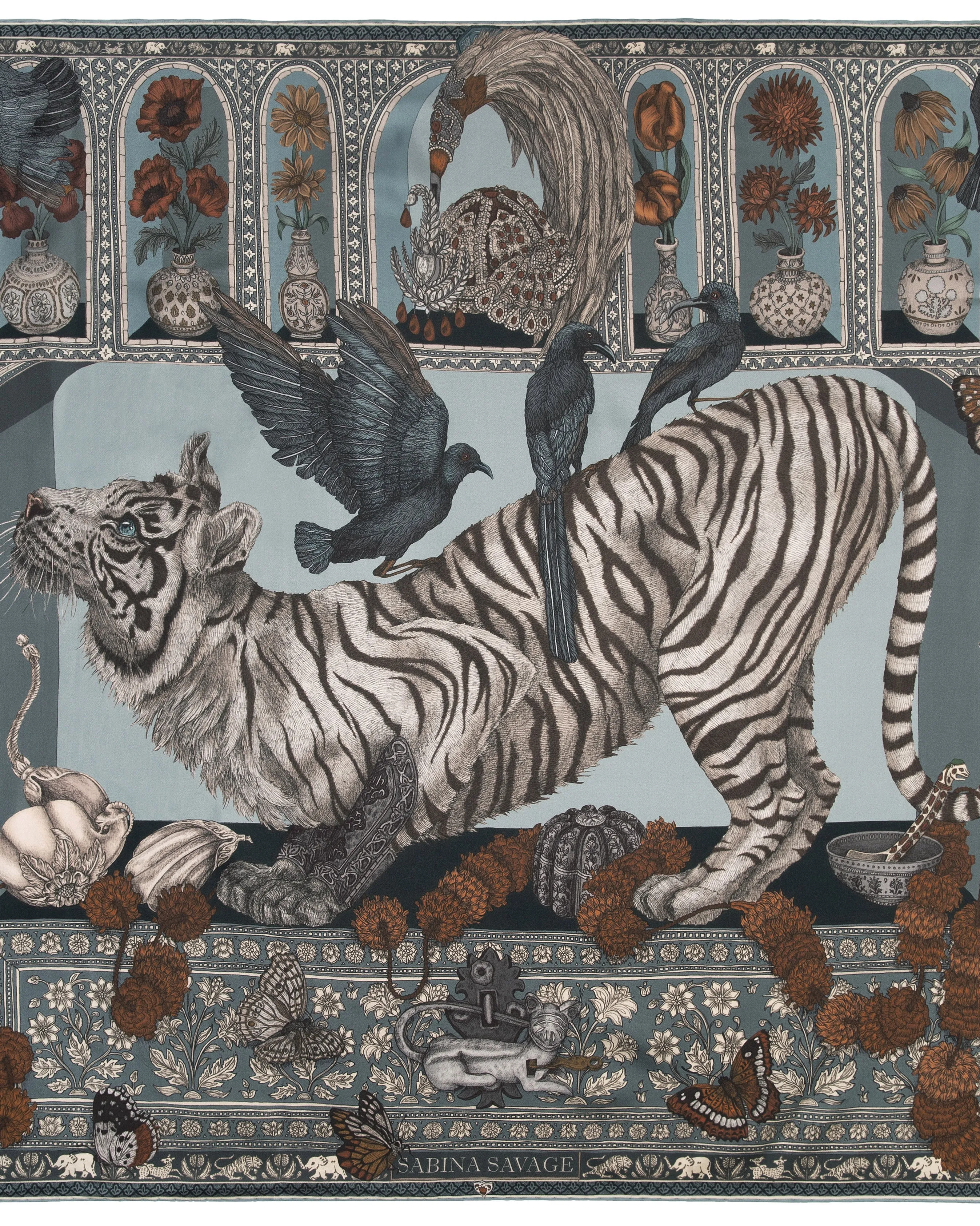 silk square scarf the tiger trap - seamist bone