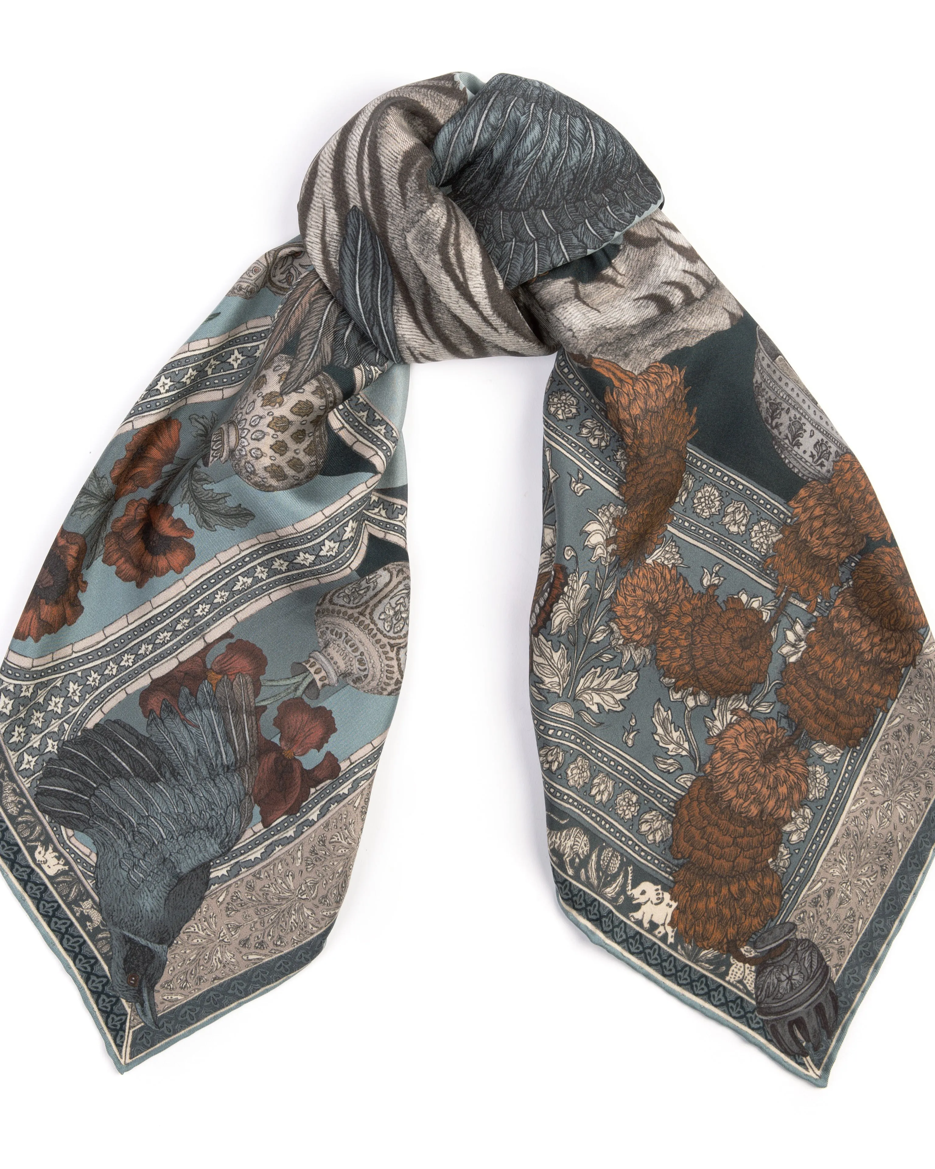 silk square scarf the tiger trap - seamist bone